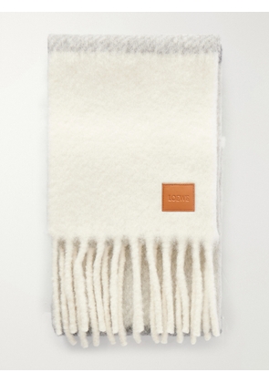 LOEWE - Fringed Striped Alpaca-Blend Scarf - Men - Gray