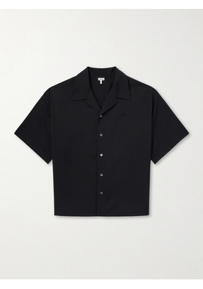 LOEWE - Logo-Embroidered Short-Sleeve Wool-Blend Shirt - Men - Black - EU 38