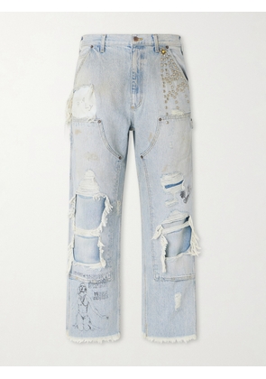 Paly Hollywood - Straight-Leg Distressed Studded Jeans - Men - Blue - UK/US 30