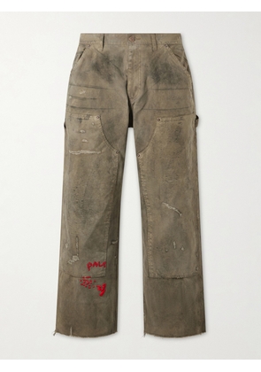 Paly Hollywood - Been Thru It Straight-Leg Distressed Waxed Cotton-Canvas Trousers - Men - Green - UK/US 30