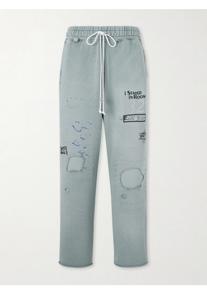 Paly Hollywood - Alta Cienega Distressed Embellished Cotton-Fleece Sweatpants - Men - Blue - S