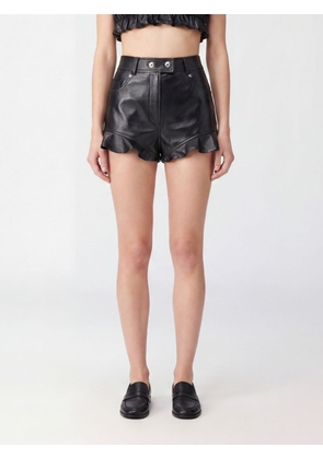 SELF-PORTRAIT High-Waisted Slim Fit Polyurethane Shorts with Ruffles