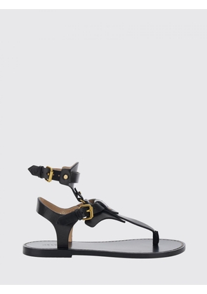 ISABEL MARANT Low-Heeled Calf Leather Thong Sandals with Ankle Strap