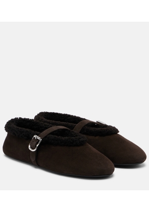Alaia Shearling-lined suede Mary Jane flats
