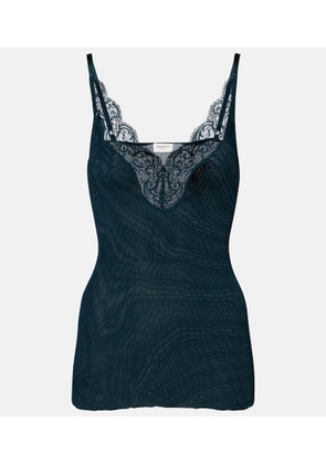 Saint Laurent Lace-trimmed ribbed-knit silk tank top