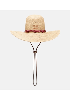 Miu Miu Leather-trimmed raffia sun hat
