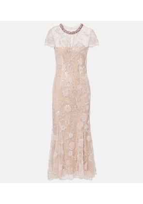 Self-Portrait Floral sequined mesh midi dress