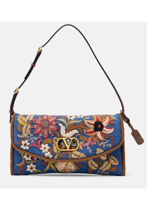 Valentino Garavani DeVain Small embroidered denim shoulder bag