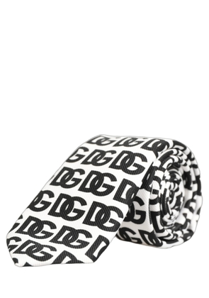 Dolce & Gabbana White Black Logo Monogram Wide Adjustable Men Necktie Tie