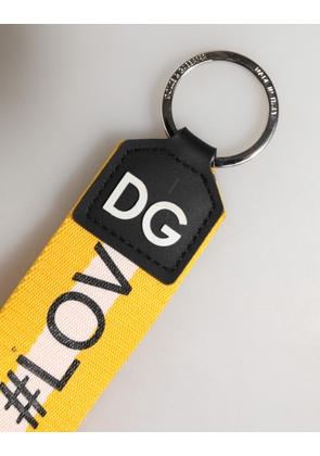Dolce & Gabbana Yellow Logo Polyester Silver Brass Holder Keychain Keyring
