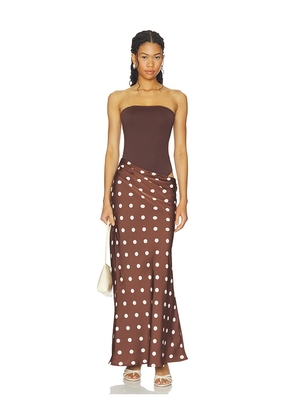 MORE TO COME Kaecie Maxi Dress in Brown. Size XXS. Also in L, M, S, XL, XS.