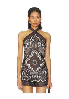 NILI LOTAN Solal Silk Halterneck Top in Brown. Size XS. Also in S, L, XL.