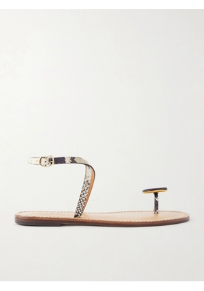 AMANU - The Kigali Embellished Snake-effect Leather Flats - Animal Print - US4,US5,US6,US7,US8,US9,US10,US11,US12