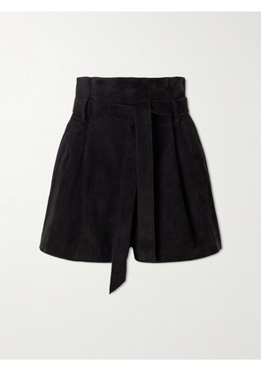 Galvan - Livia Belted Pleated Suede Shorts - Black - FR 34,FR 36,FR 38,FR 40