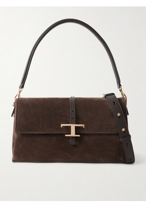 Tod's - Tracollina Mosch Small Leather-trimmed Suede Shoulder Bag - Brown - One size
