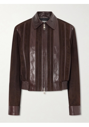 Versace - Greca-embossed Leather And Suede Jacket - Brown - IT36,IT38,IT40,IT42,IT44