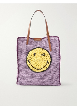 Anya Hindmarch - Wink Leather-trimmed Raffia Tote - Purple - One size