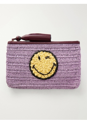 Anya Hindmarch - Wink Tasseled Leather-trimmed Raffia Clutch Bag - Purple - One size