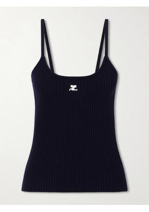 COURREGES - Reediton Logo-appliquéd Ribbed-knit Tank - Blue - x small,small,medium,large,x large