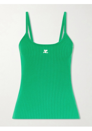 COURREGES - Reedition Logo-appliquéd Ribbed-knit Tank - Green - x small,small,medium,large,x large