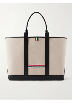 Thom Browne - Tool Leather And Grosgrain-trimmed Canvas Tote - Black - One size