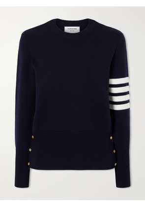 Thom Browne - Grosgrain-trimmed Striped Wool Sweater - Blue - IT38,IT40,IT42,IT44,IT46,IT48