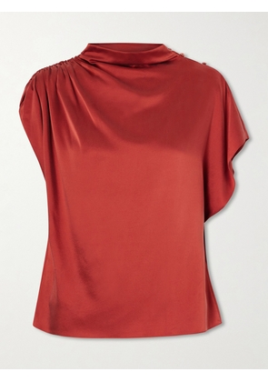 TWP - Wish You Would Draped Silk-blend Charmeuse Blouse - Burgundy - x small,small,medium,large,x large