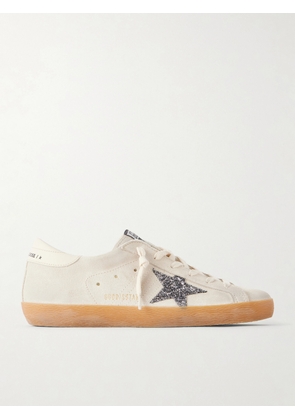Golden Goose - Super-star Distressed Glittered Leather-trimmed Suede Sneakers - Gray - IT35,IT36,IT37,IT38,IT39,IT40,IT41,IT42