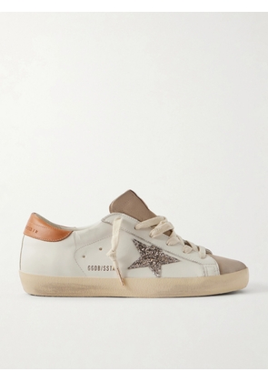 Golden Goose - Super-star Distressed Glittered Suede-trimmed Leather Sneakers - Neutrals - IT35,IT36,IT37,IT38,IT39,IT40,IT41,IT42