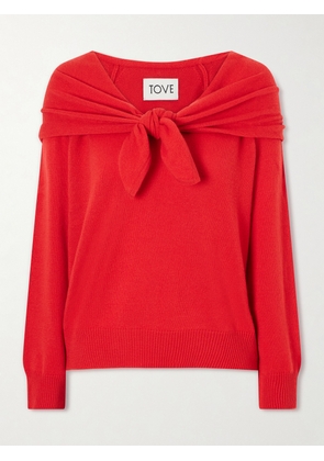 TOVE - Malia Knot-detailed Cashmere Sweater - Red - x small,small,medium,large,x large