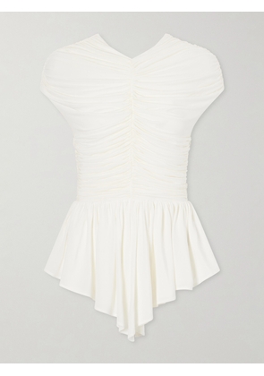 TOVE - Gabor Ruched Ruffled Stretch-jersey Blouse - Yellow - FR 34,FR 36,FR 38,FR 40,FR 42