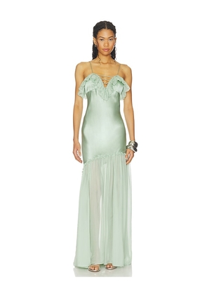 Ulla Johnson Elaria Cami Silk Gown With Lace Up in Green. Size 00. Also in 0, 10, 12, 2, 4, 6, 8.