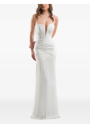 IMROSKA Forest plissé lace-panelled maxi dress - White
