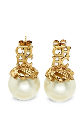Carolina Herrera Vintage CH-logo faux-pearl earrings - Gold