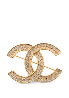 CHANEL Pre-Owned 1986-1988 Coco Mark rhinestone brooch - Gold
