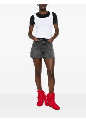 AMISH acid-wash frayed shorts - Red