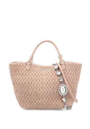 Miu Miu Pre-Owned matelasse crystal 2WAY Handbag leather pink beige - Neutrals