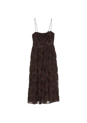 ROTATE BIRGER CHRISTENSEN floral-appliqué lace-overlay midi dress - Brown