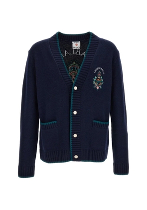 Casablanca hotel-emblem intarsia-knit logo-patch cardigan - Blue