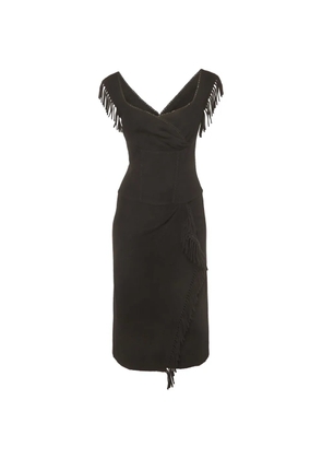 Ermanno Scervino fringe-detail cashmere midi dress - Black