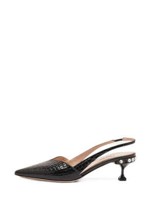 Miu Miu Pre-Owned croc-embossed crystal-embellished pumps - Black