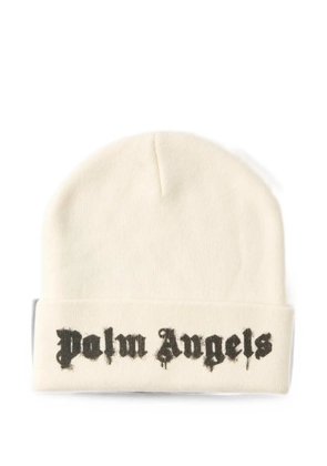 Palm Angels Dripping logo-intarsia beanie hat - White