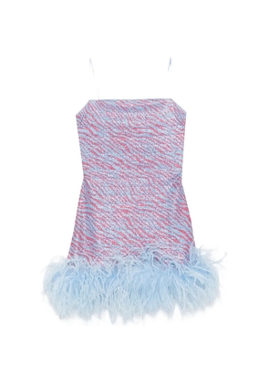 Oséree animal-print feather-trim mini dress - Blue