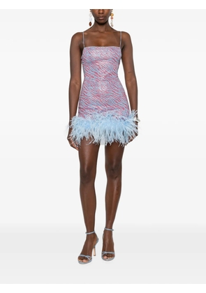 Oséree animal-print feather-trim mini dress - Blue