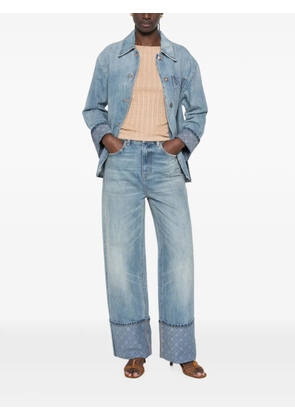Tory Burch monogram-print turned-up jeans - Blue