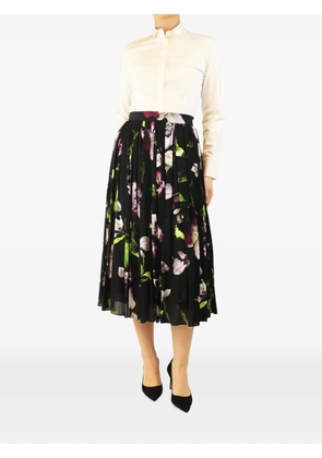 ERDEM floral-print pleated midi skirt - Black