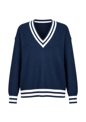 White + Warren striped-trim V-neck sweater - Blue