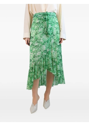 GANNI floral-print wrap midi skirt - Green