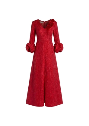 Baruni Fayha floral-embellished puff-sleeve maxi gown - Red
