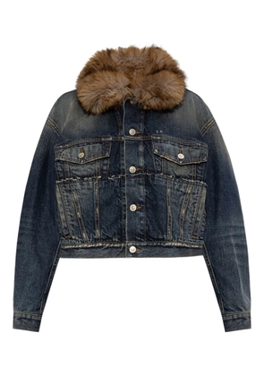 Balenciaga faux-fur collar denim jacket - Blue